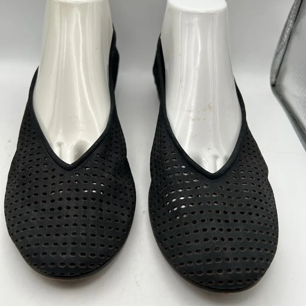 Eileen Fisher Humor Suede Ballet Flats Slip-On Black 9 1/2 perforated leather - Picture 4 of 12